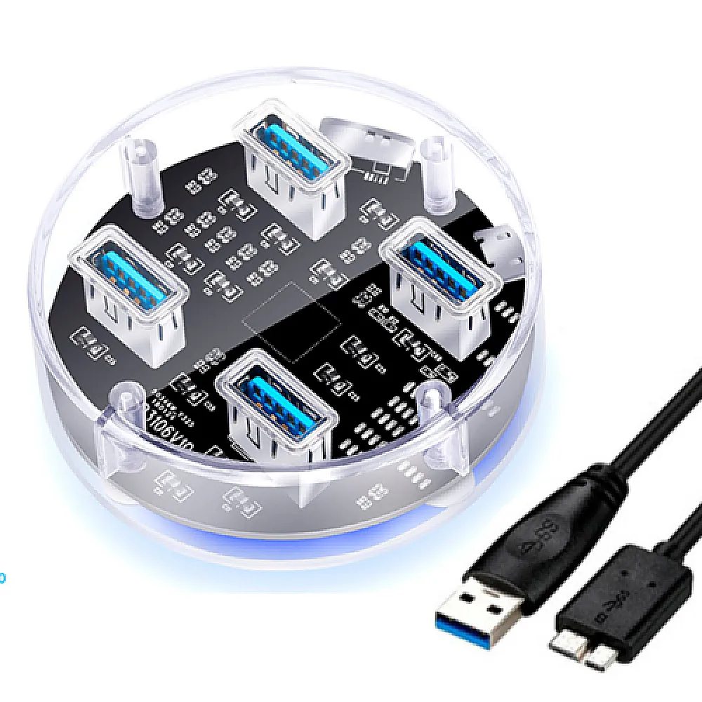 4-портовий USB 3.0 хаб концентратор, до 5 Гбіт/с, прозорий 4-портовий USB 3.0 хаб концентратор, до 5 Гбіт/с, прозорий