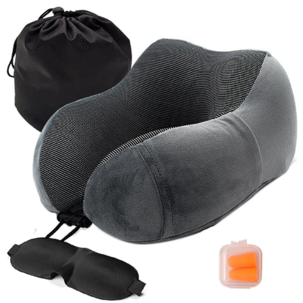 Дорожный набор для сна 3в1, подушка подголовник Memory foam, маска, беруши