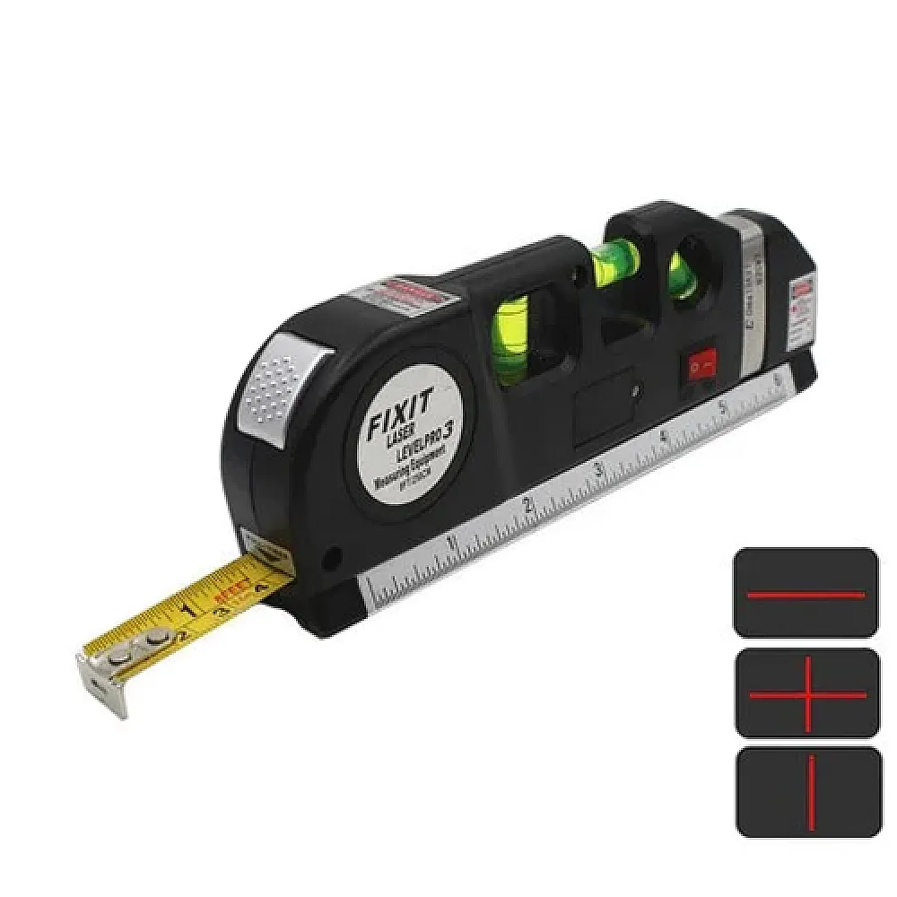 Лазерный уровень, нивелир, 2 линии 5 точек Fixit Laser Level Pro 3, рулетка Лазерный уровень, нивелир, 2 линии 5 точек Fixit Laser Level Pro 3, рулетка