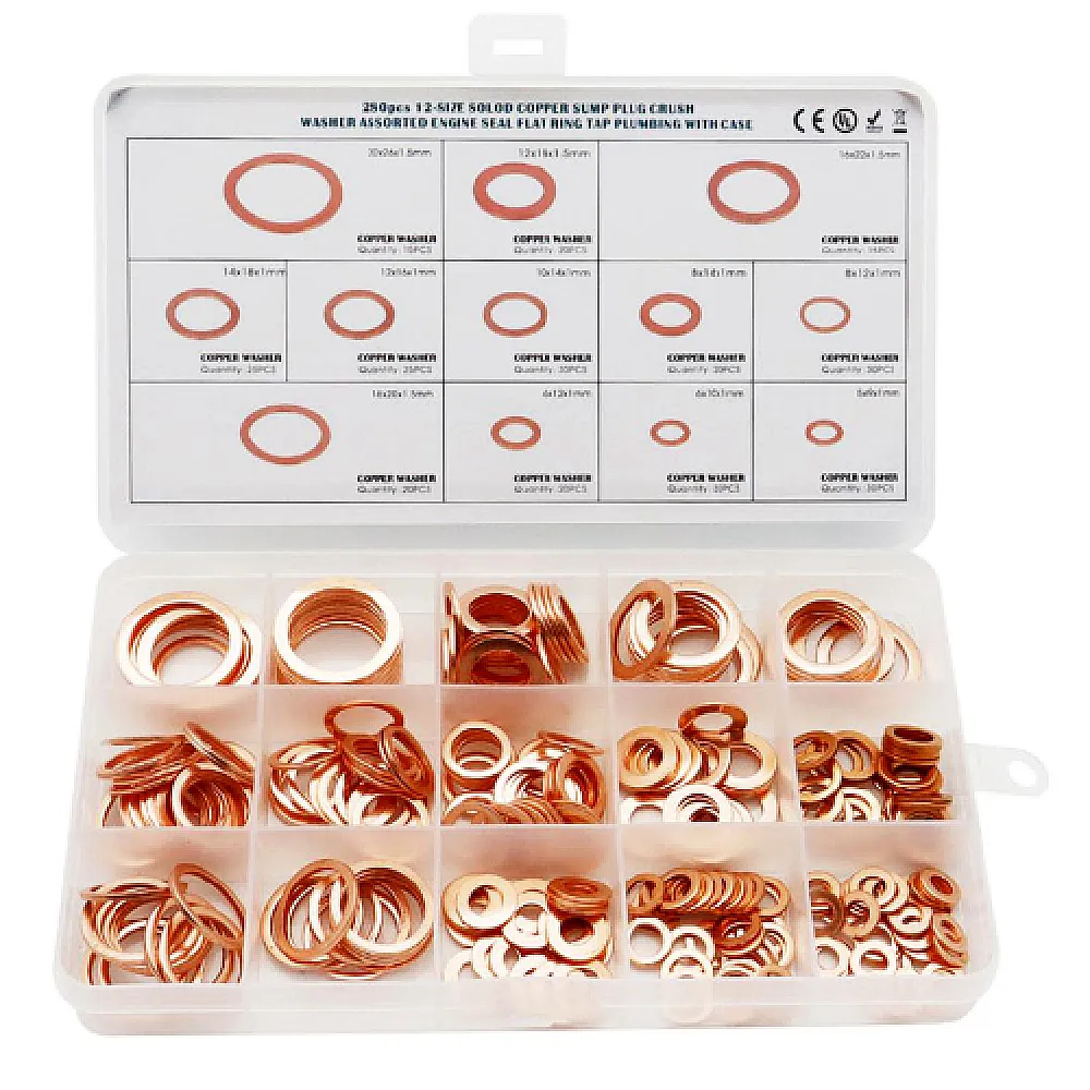 Набір ущільнюючих кілець шайб 280шт, 12 видів, мідні