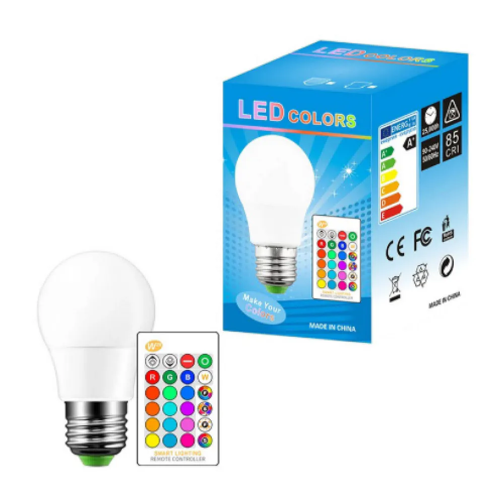 Світлодіодна E27 LED RGB 10Вт лампа, 16 кольорів з пультом ДУ