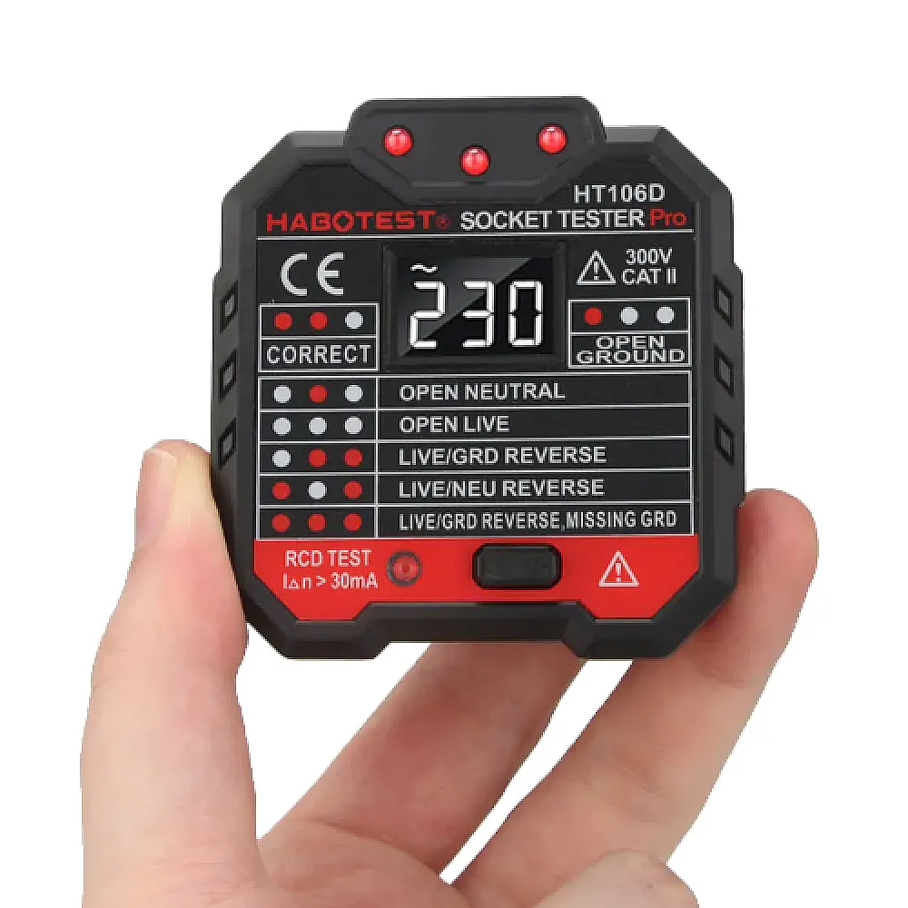 Тестер для розеток УЗО вольтметр сетевой розеточный HABOTEST HT106D Тестер для розеток УЗО вольтметр сетевой розеточный HABOTEST HT106D