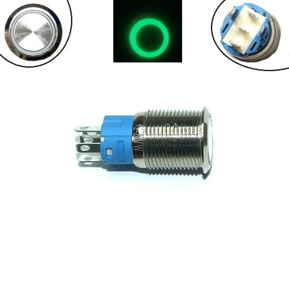 Кнопка 16мм фиксирующаяся, 12-24В, зеленый LED, 5pin, 16K-P11DZ Кнопка 16мм фиксирующаяся, 12-24В, зеленый LED, 5pin, 16K-P11DZ