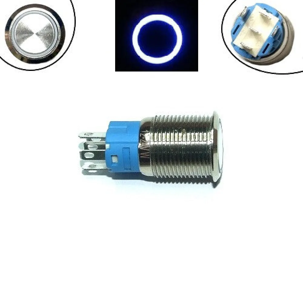 Кнопка 16мм фіксуюча, 12-24В, синій LED, 5pin, 16K-P11DZ