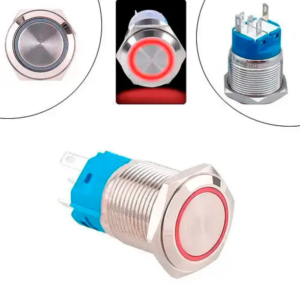 Кнопка 19мм фіксуюча, 12-24В, червоний LED, 5pin, 19K-P11DZ