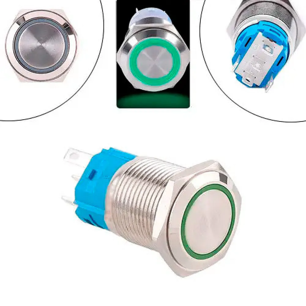 Кнопка 22мм фіксуюча, 12-24В, зелений LED, 5pin, 22K-P11DZ