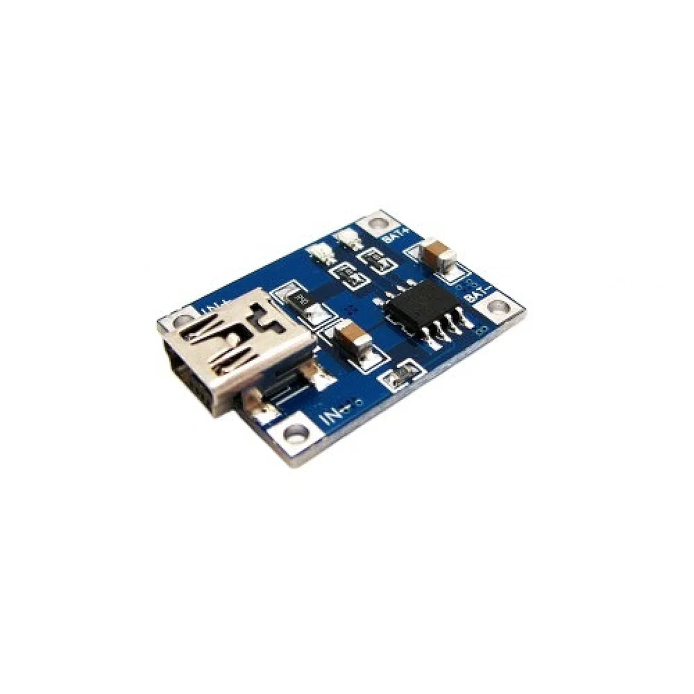 Модуль зарядки литиевых Li-ion батарей от MiniUSB TP4506 и защита DW01 Модуль зарядки литиевых Li-ion батарей от MiniUSB TP4506 и защита DW01