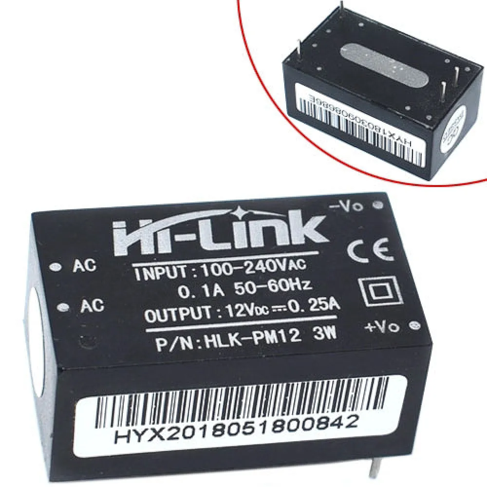 Перетворювач напруги компактний AC-DC 220В-12В 0.25А HLK-PM12 Перетворювач напруги компактний AC-DC 220В-12В 0.25А HLK-PM12