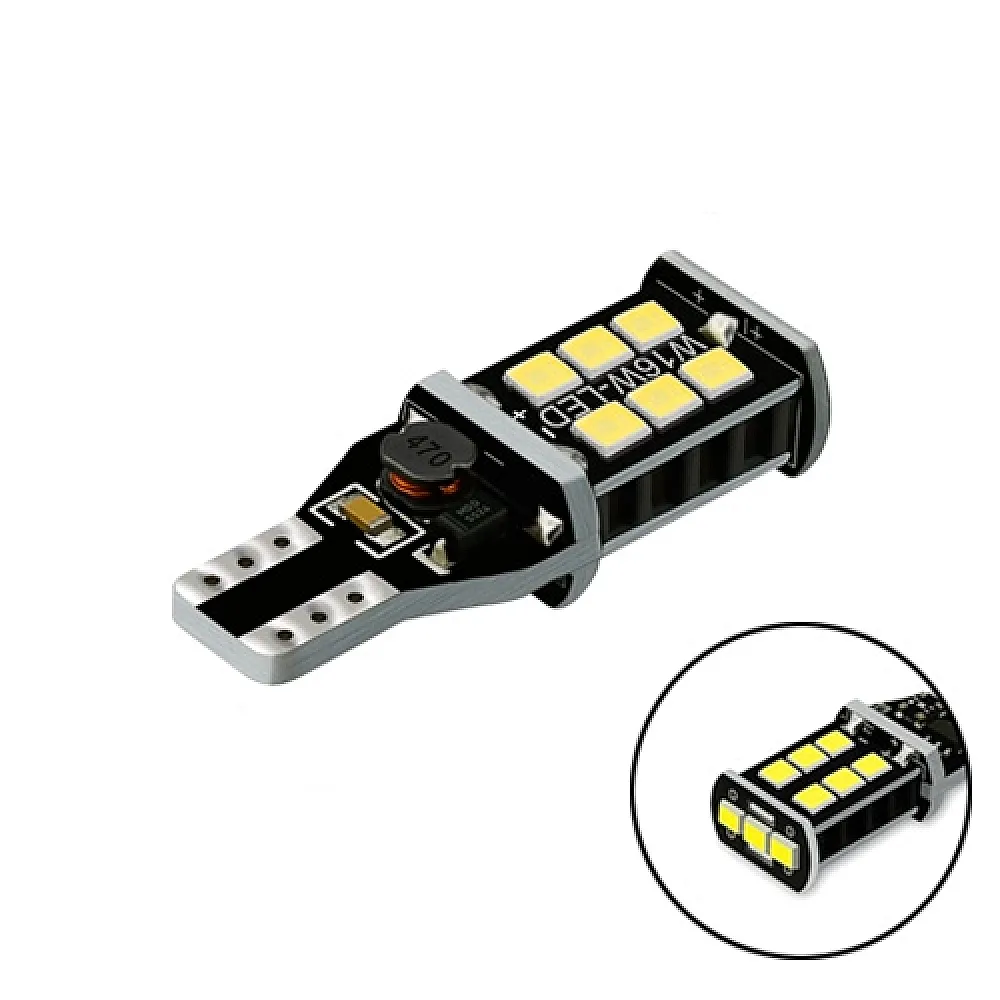 LED T15 W16W лампа в автомобіль 2шт, 12+3 SMD 2835, з обманкою Canbus, білий