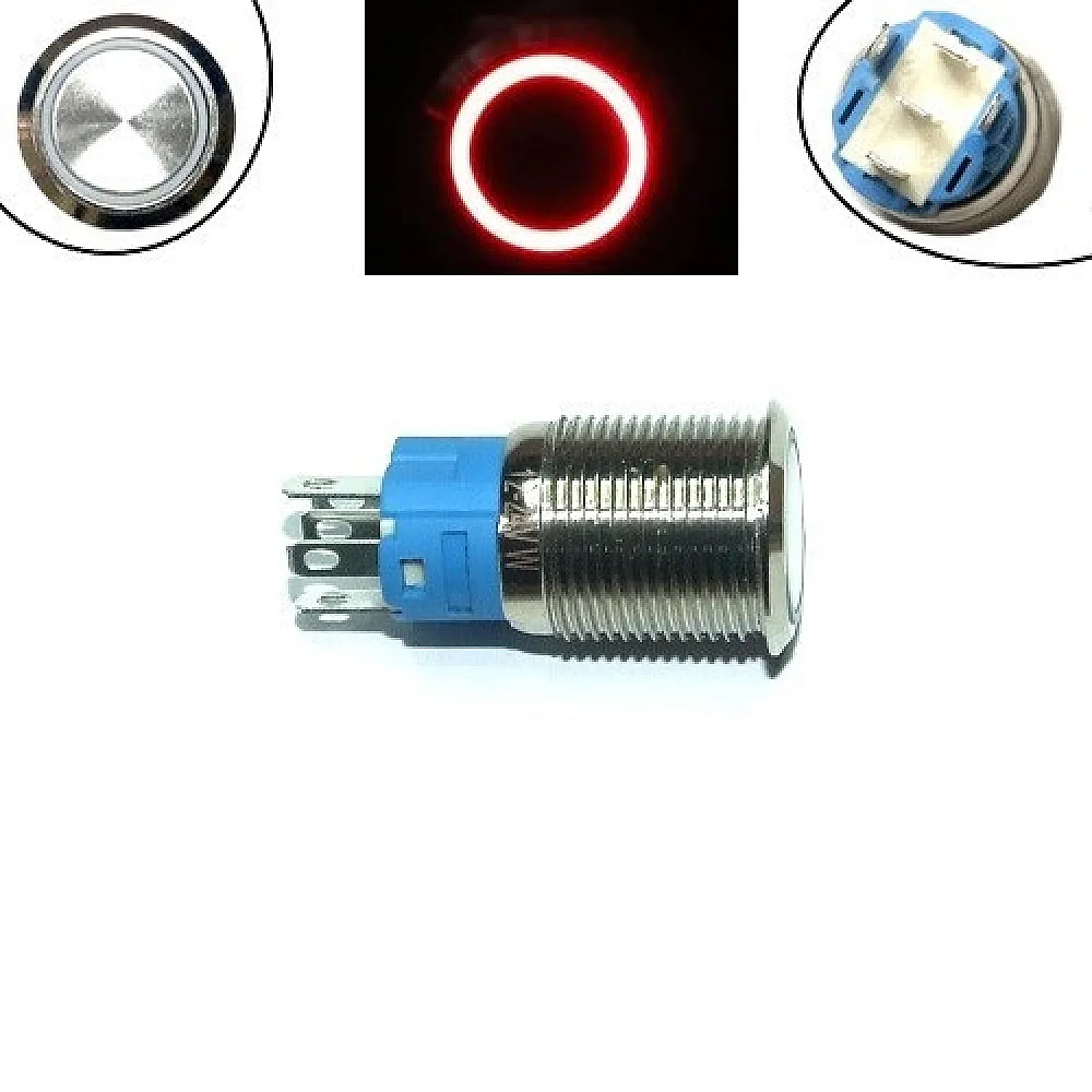 Кнопка 16мм фіксуюча, 12-24В, червоний LED, 5pin, 16K-P11DZ