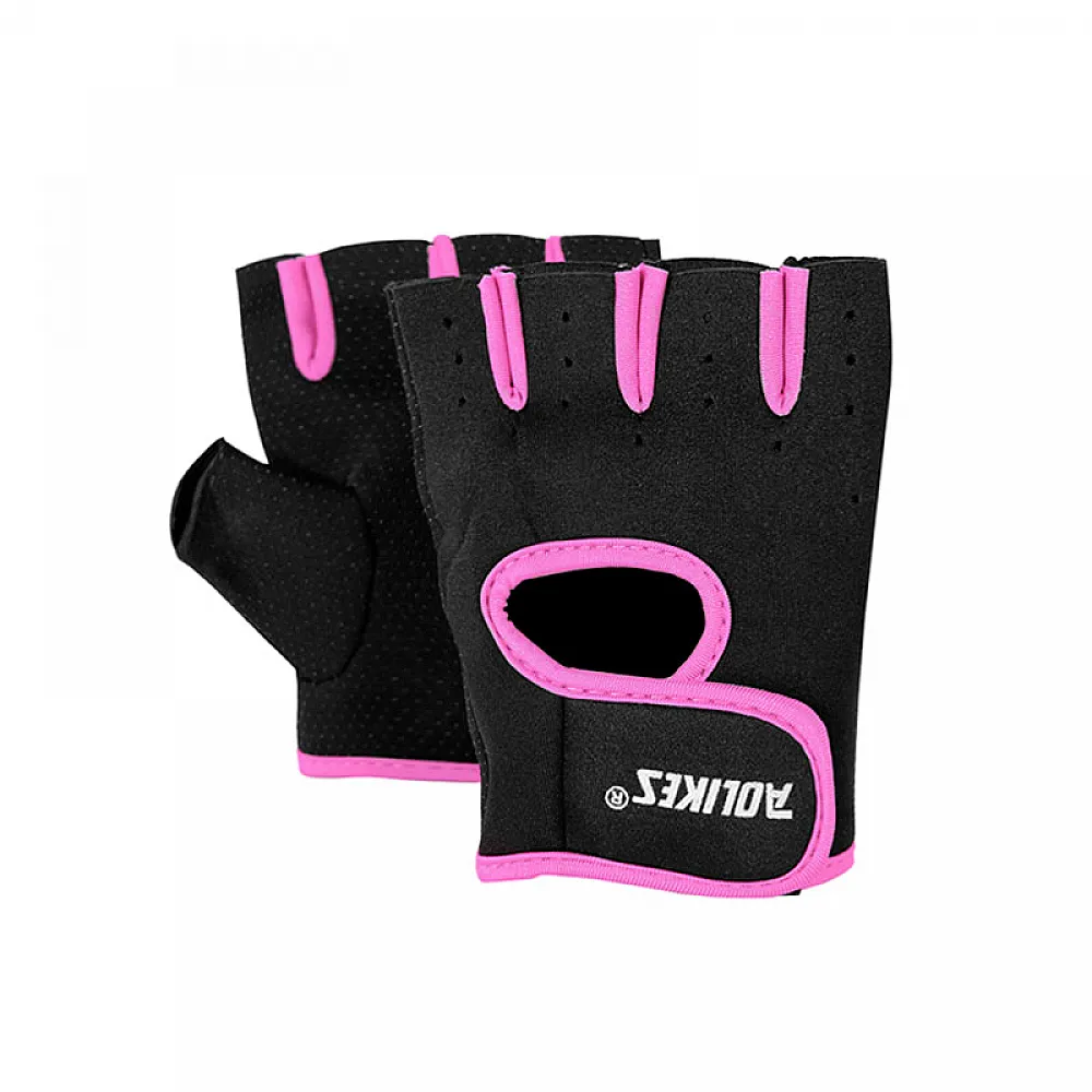 Спортивные перчатки AOLIKES A-1678 Black + Pink S без пальцев нескользящие