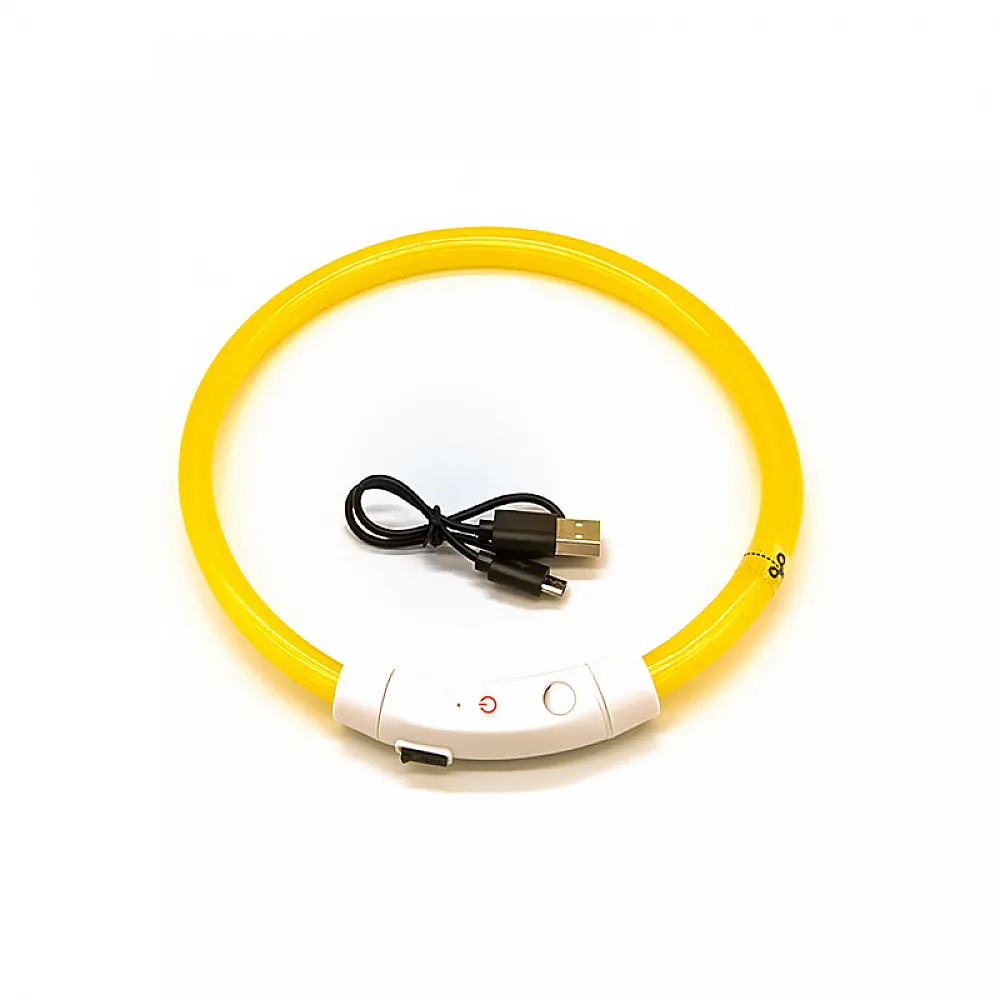 Светодиодный LED ошейник L-18 USB светящийся водоотталкивающий для собак и котов  Yellow S