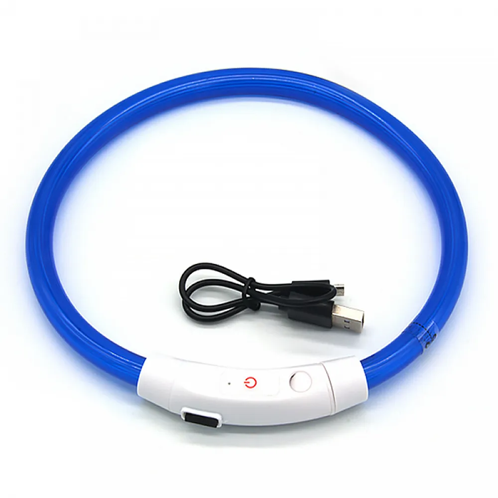 Светодиодный LED ошейник L-18 USB светящийся водоотталкивающий для собак и котов  Blue L