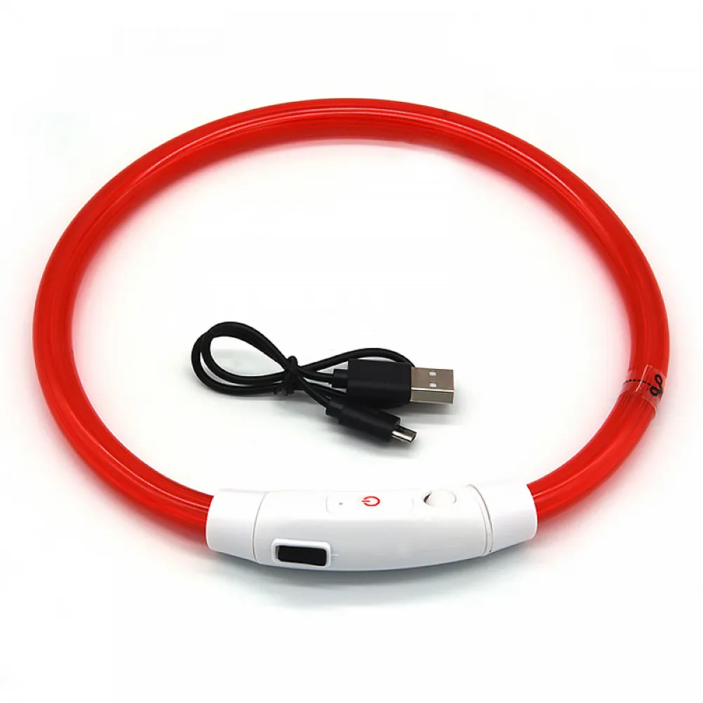 Светодиодный LED ошейник L-18 USB светящийся водоотталкивающий для собак и котов  Red L