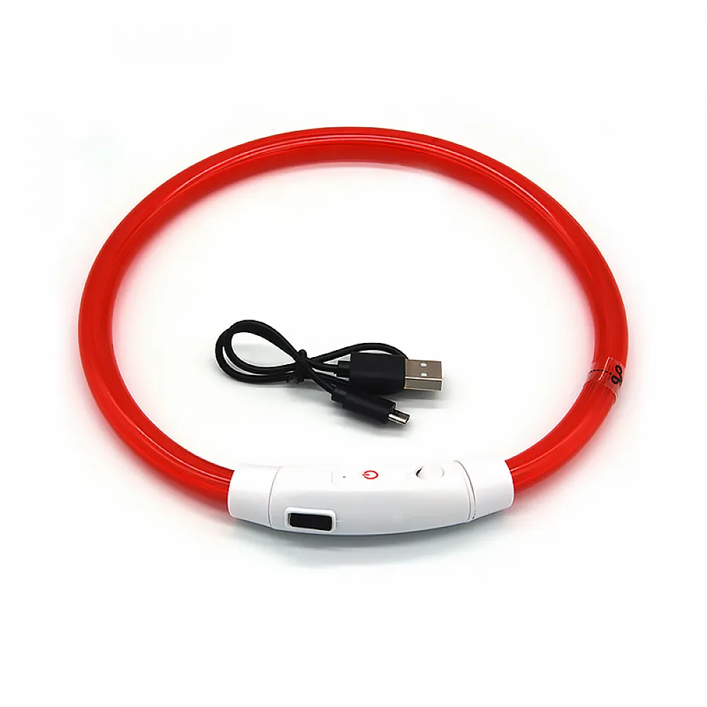 Светодиодный LED ошейник L-18 USB светящийся водоотталкивающий для собак и котов Red M Светодиодный LED ошейник L-18 USB светящийся водоотталкивающий для собак и котов Red M