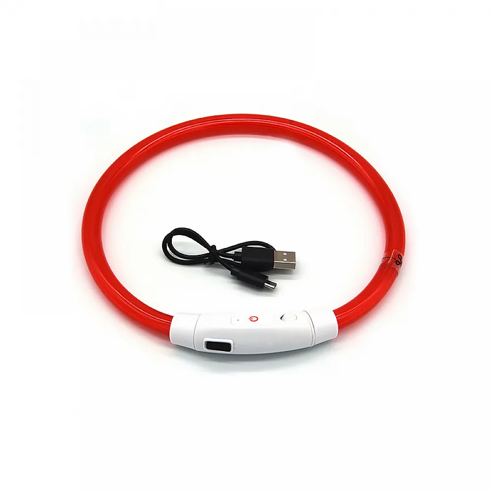 Светодиодный LED ошейник L-18 USB светящийся водоотталкивающий для собак и котов  Red S