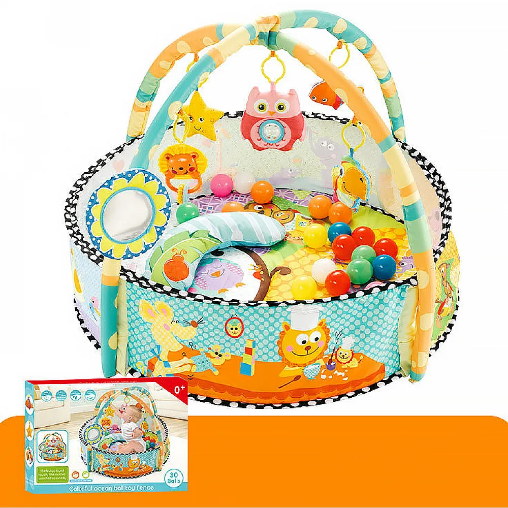 Дитячий розвиваючий інтерактивний килимок 518A-08 funny animals манеж з каркасом подушкою та кульками 30 шт для немовлят Дитячий розвиваючий інтерактивний килимок 518A-08 funny animals манеж з каркасом подушкою та кульками 30 шт для немовлят
