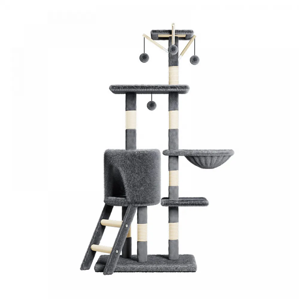 Домик когтеточка для кошек TM100 царапка с игровым комплексом 133 см Dark Gray