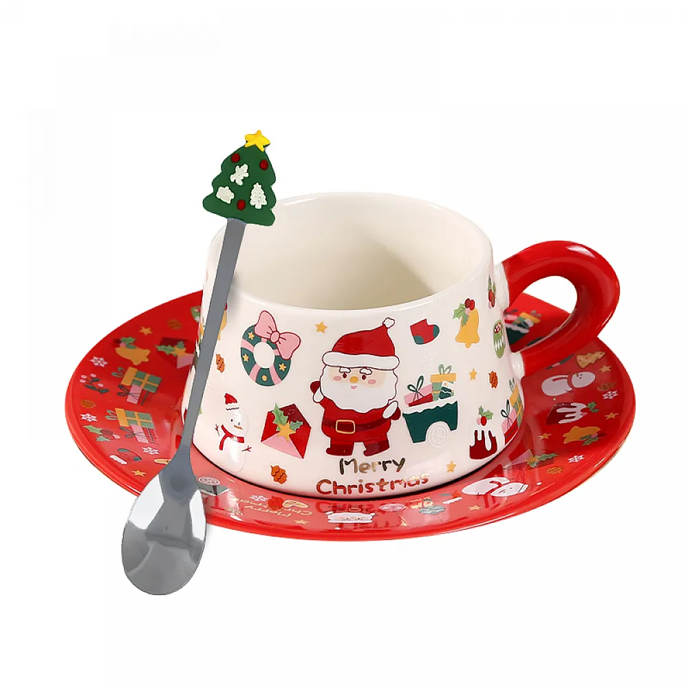 Рождественская чашка "Merry Christmass" Санта-Клаус JJX005 кружка с блюдцем с ложечкой новогодняя в подарочной упаковке Red Рождественская чашка "Merry Christmass" Санта-Клаус JJX005 кружка с блюдцем с ложечкой новогодняя в подарочной упаковке Red