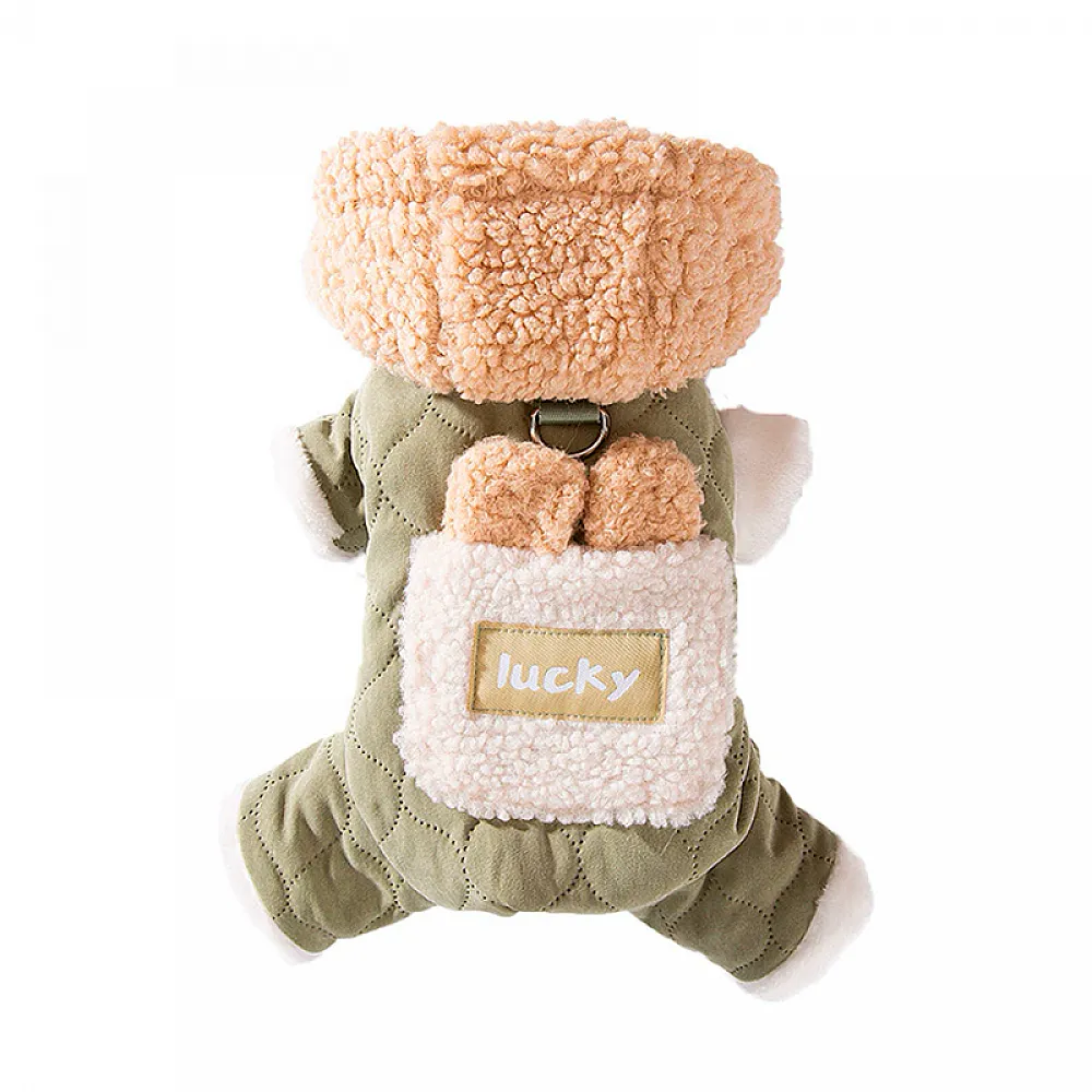 Комбинезон с капюшоном для собак Lucky 2410SXMJ0173 тедди с петлей для поводка Green XS