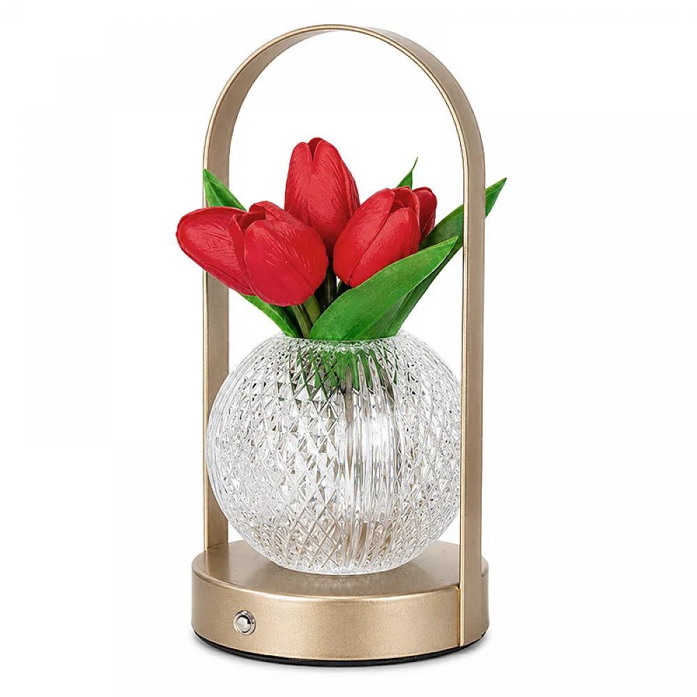 Настольная лампа LED светильник ночник Tulips Crystal ZBTSYJX0417 в виде букета тюльпанов в хрустальном шаре в колбе Red