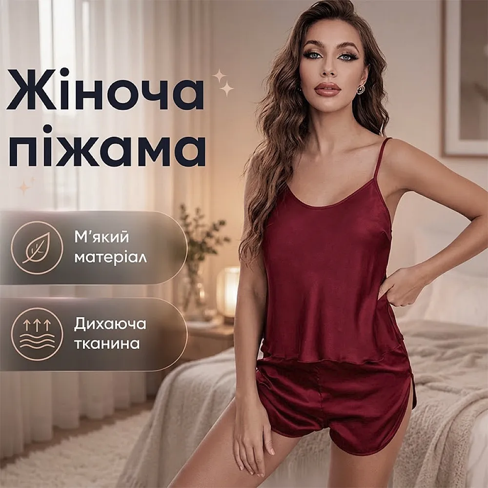 Комплект женской пижамы 2299 Красный атласная майка с шортами S