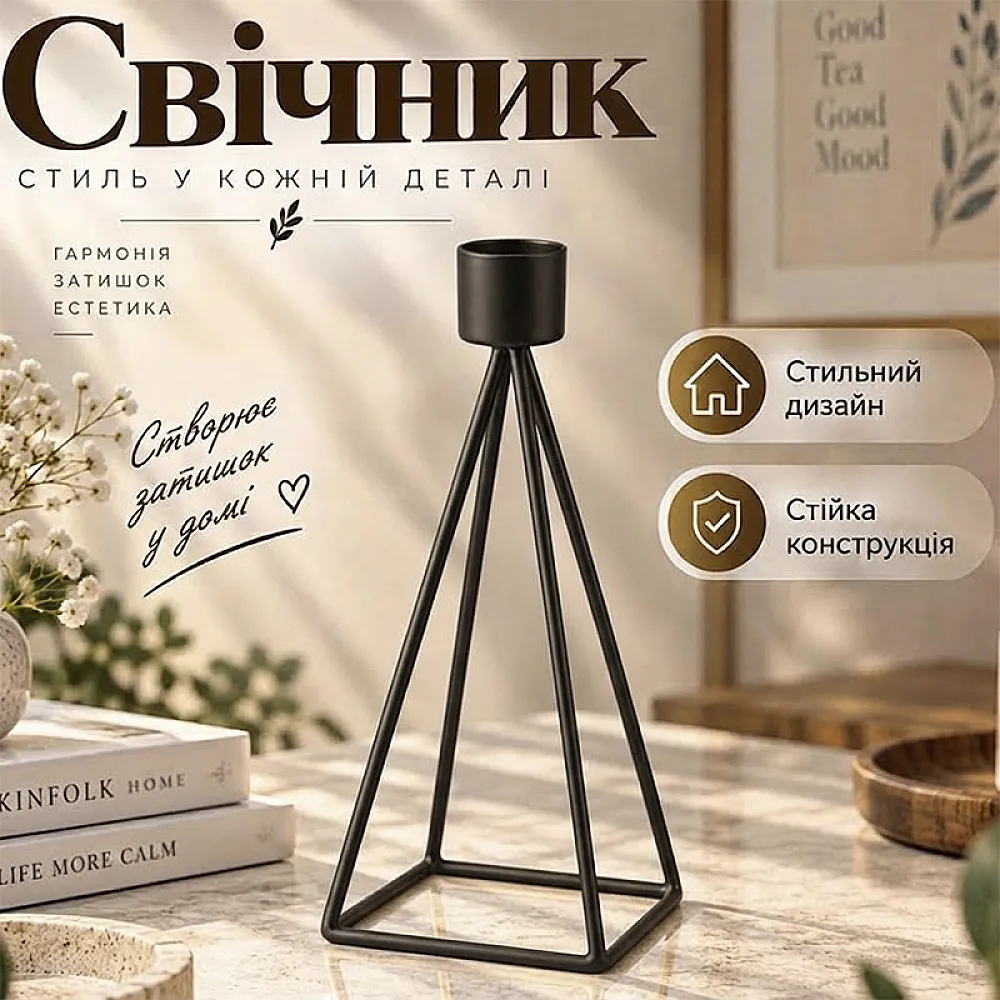 Интерьерный геометрический подсвечник 317200 металлический черный 23,5*9*9 см
