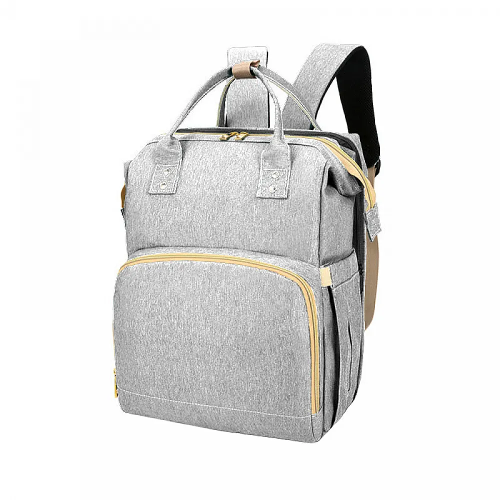 Сумка рюкзак Lesko 2 в 1 Gray для мам і складне ліжечко для малюка портативне міське