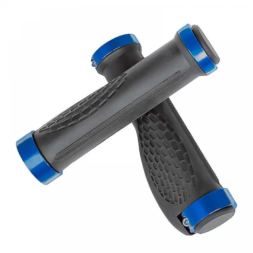 Гумові грипси з двома замками West Biking 0804001 Black + Blue для велосипеда Гумові грипси з двома замками West Biking 0804001 Black + Blue для велосипеда