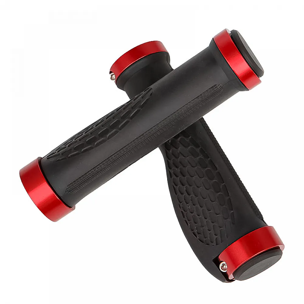 Гумові грипси West Biking 0804001 Black + Red з двома замками Гумові грипси West Biking 0804001 Black + Red з двома замками