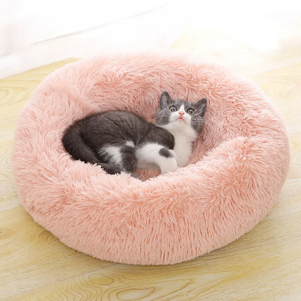Лежак-пуфік Taotaopets 552201 M Pink для котів собак круглий лежанка